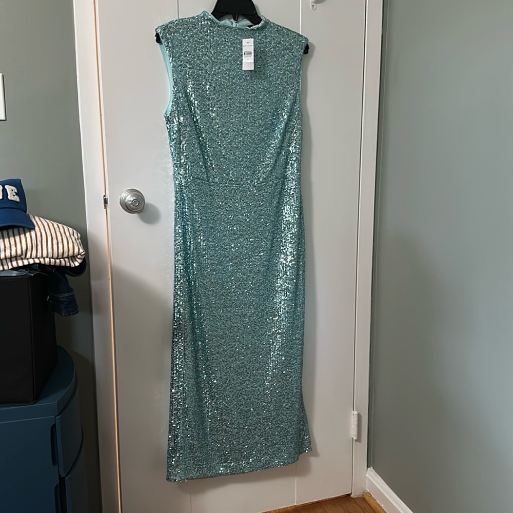 Ann Taylor NWT Sequin Mock Neck Aqua Pop Dress Sz 8